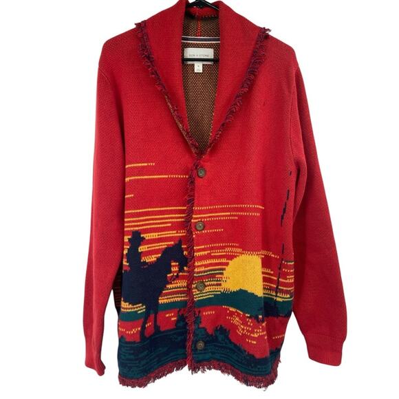 Sun + Stone Men's Scenic Sunset Cardigan Sweater Medium - Picture 2 of 2
